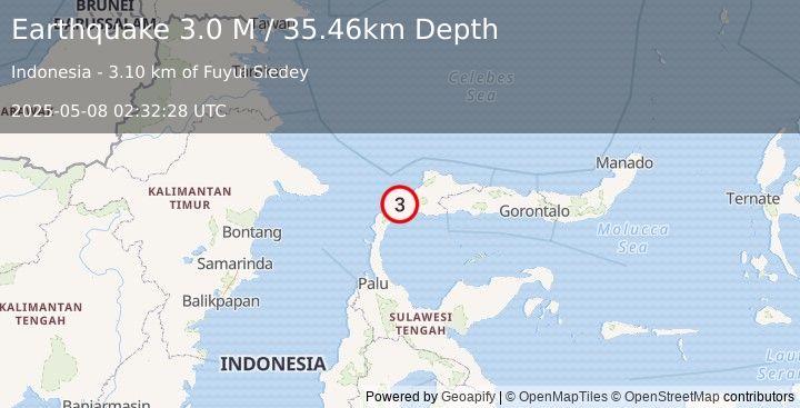 Earthquake Minahassa Peninsula, Sulawesi (3.0 M) (2025-05-08 02:32:28 UTC)