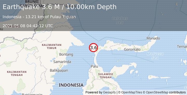 Earthquake Minahassa Peninsula, Sulawesi (3.6 M) (2025-05-08 04:42:12 UTC)
