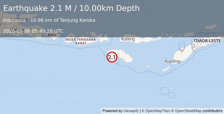 Earthquake Sumba Region, Indonesia (2.1 M) (2025-05-08 05:49:28 UTC)