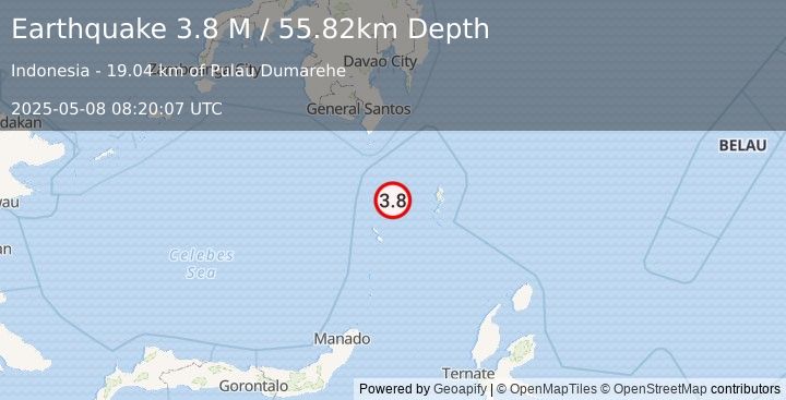 Earthquake Talaud Islands, Indonesia (3.8 M) (2025-05-08 08:20:08 UTC)