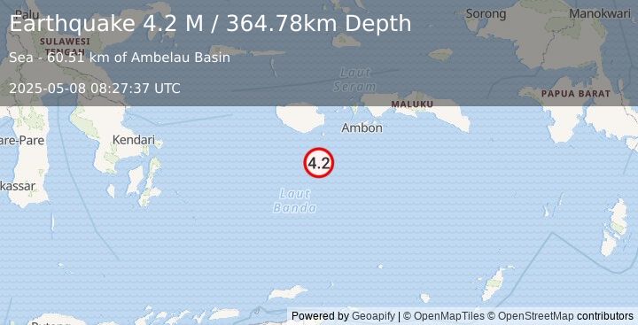 Earthquake Banda Sea (4.2 M) (2025-05-08 08:27:36 UTC)