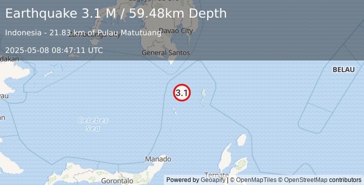 Earthquake Talaud Islands, Indonesia (3.1 M) (2025-05-08 08:47:11 UTC)