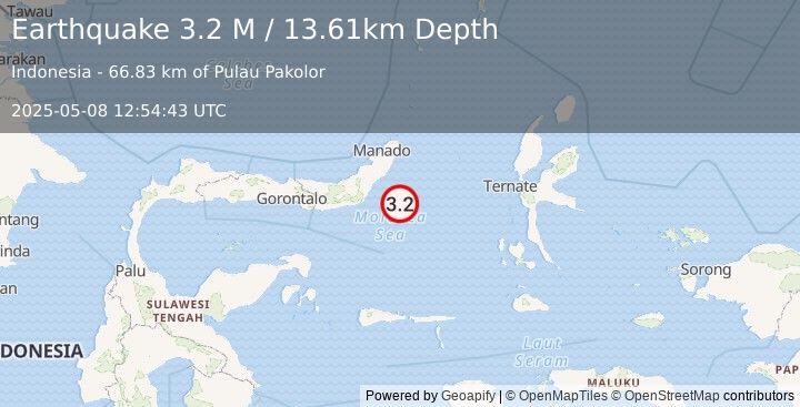 Earthquake Northern Molucca Sea (3.2 M) (2025-05-08 12:54:43 UTC)