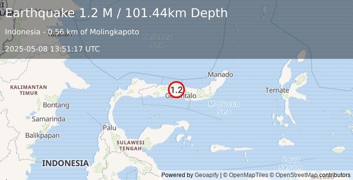 Earthquake Minahassa Peninsula, Sulawesi (1.2 M) (2025-05-08 13:51:17 UTC)
