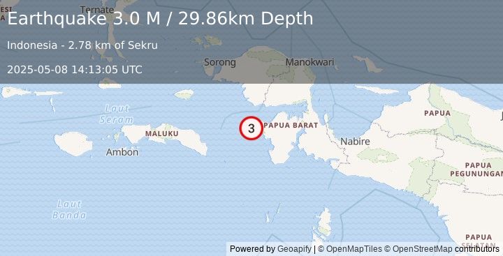 Earthquake West Papua Region, Indonesia (3.2 M) (2025-05-08 14:13:04 UTC)