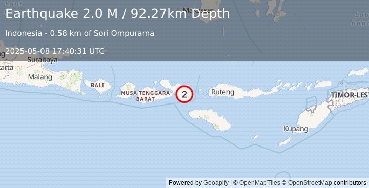 Earthquake Sumbawa Region, Indonesia (2.0 M) (2025-05-08 17:40:31 UTC)