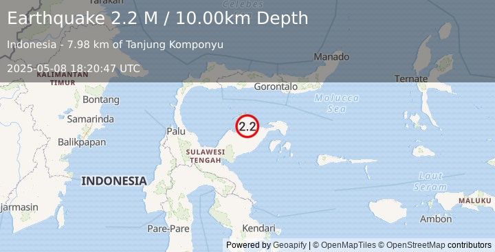 Earthquake Minahassa Peninsula, Sulawesi (2.2 M) (2025-05-08 18:20:47 UTC)