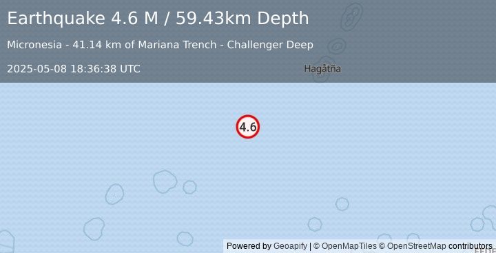 Earthquake South of Mariana Islands (4.6 M) (2025-05-08 18:36:38 UTC)