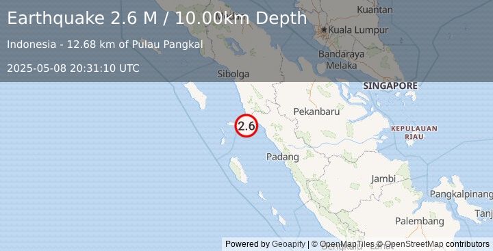 Earthquake Northern Sumatra, Indonesia (2.6 M) (2025-05-08 20:31:10 UTC)