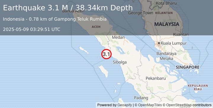 Earthquake Northern Sumatra, Indonesia (3.1 M) (2025-05-09 03:29:51 UTC)