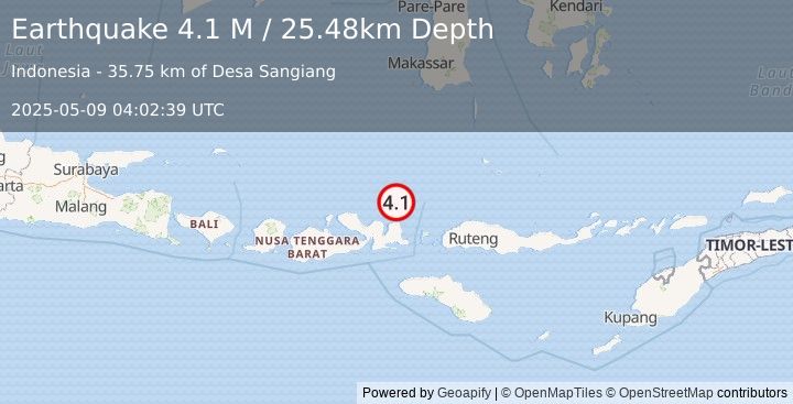 Earthquake Flores Sea (4.1 M) (2025-05-09 04:02:39 UTC)