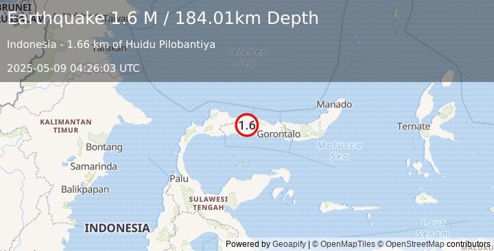 Earthquake Minahassa Peninsula, Sulawesi (1.6 M) (2025-05-09 04:26:03 UTC)