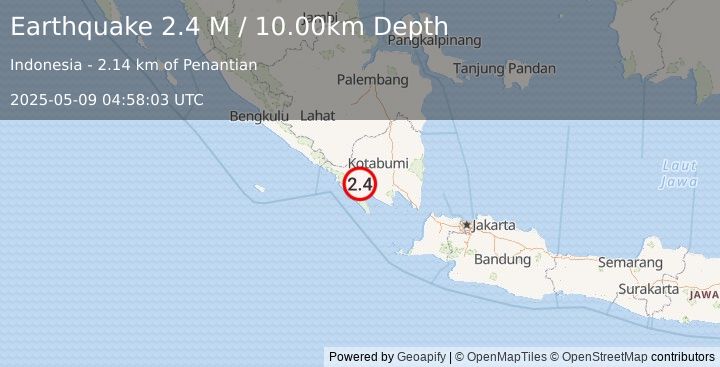Earthquake Southern Sumatra, Indonesia (2.4 M) (2025-05-09 04:58:03 UTC)