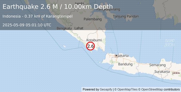 Earthquake Southern Sumatra, Indonesia (2.6 M) (2025-05-09 05:01:10 UTC)