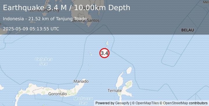 Earthquake Talaud Islands, Indonesia (3.4 M) (2025-05-09 05:13:55 UTC)