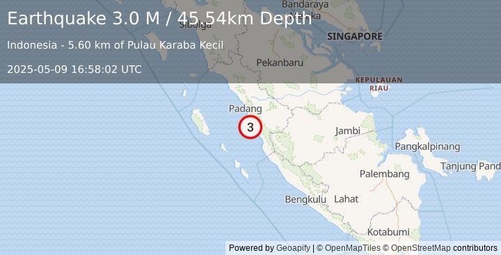 Earthquake Southern Sumatra, Indonesia (3.0 M) (2025-05-09 16:58:02 UTC)