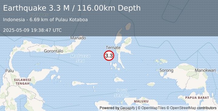 Earthquake Halmahera, Indonesia (3.3 M) (2025-05-09 19:38:47 UTC)
