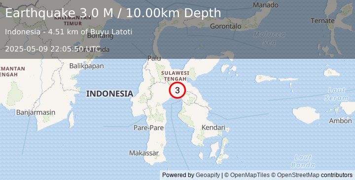 Earthquake Sulawesi, Indonesia (3.1 M) (2025-05-09 22:05:51 UTC)