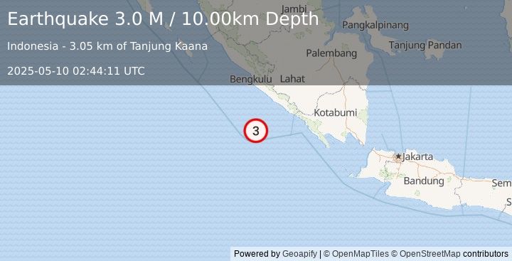 Earthquake Southern Sumatra, Indonesia (3.0 M) (2025-05-10 02:44:11 UTC)