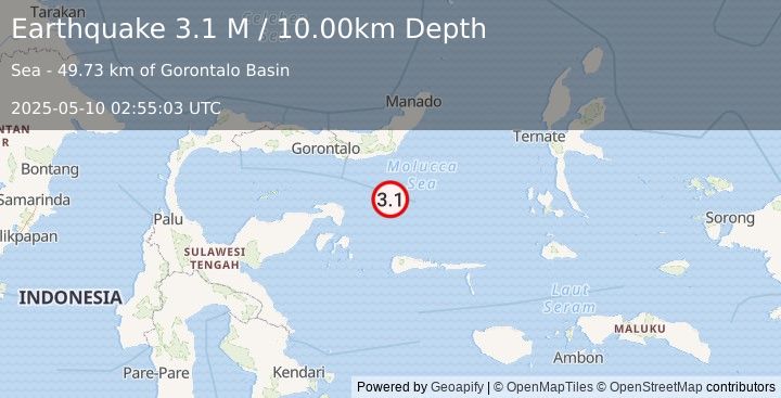 Earthquake Southern Molucca Sea (3.1 M) (2025-05-10 02:55:03 UTC)