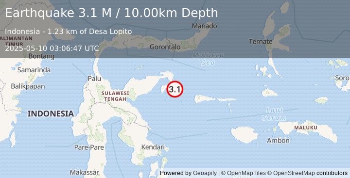 Earthquake Sulawesi, Indonesia (3.1 M) (2025-05-10 03:06:47 UTC)