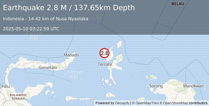 Earthquake Halmahera, Indonesia (2.8 M) (2025-05-10 03:22:59 UTC)