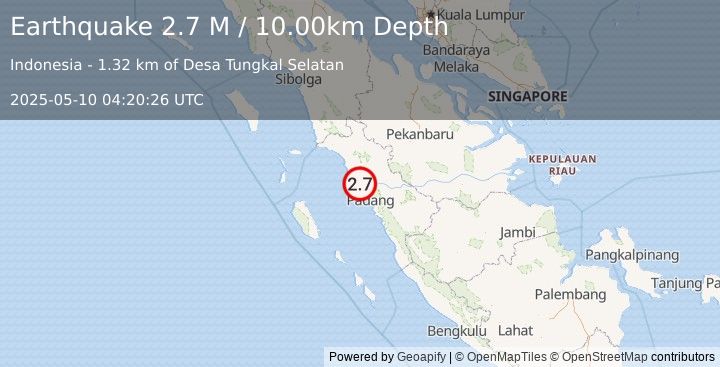 Earthquake Southern Sumatra, Indonesia (2.7 M) (2025-05-10 04:20:26 UTC)