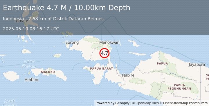 Earthquake West Papua Region, Indonesia (4.7 M) (2025-05-10 08:16:17 UTC)