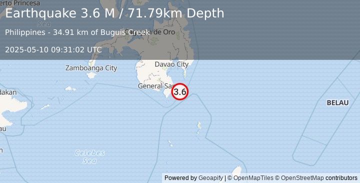 Earthquake Mindanao, Philippines (3.6 M) (2025-05-10 09:31:02 UTC)
