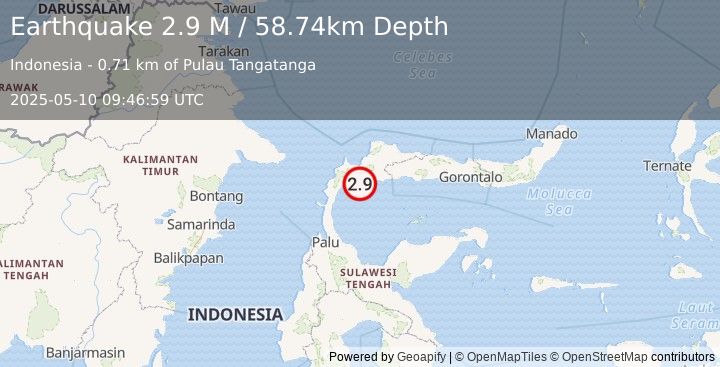 Earthquake Minahassa Peninsula, Sulawesi (2.8 M) (2025-05-10 09:47:00 UTC)