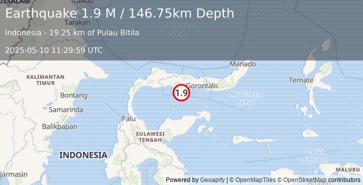Earthquake Minahassa Peninsula, Sulawesi (1.9 M) (2025-05-10 11:29:59 UTC)