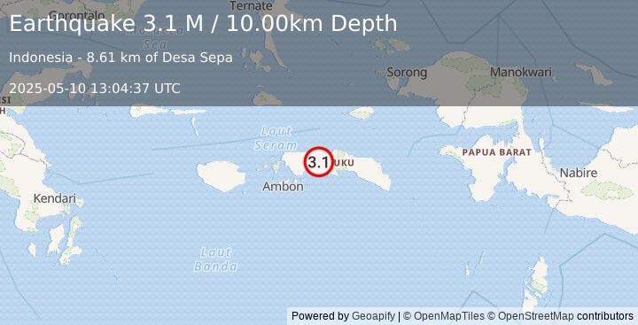 Earthquake Seram, Indonesia (3.1 M) (2025-05-10 13:04:37 UTC)