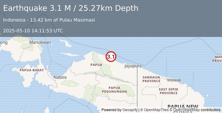Earthquake Near North Coast of West Papua (3.1 M) (2025-05-10 14:11:53 UTC)