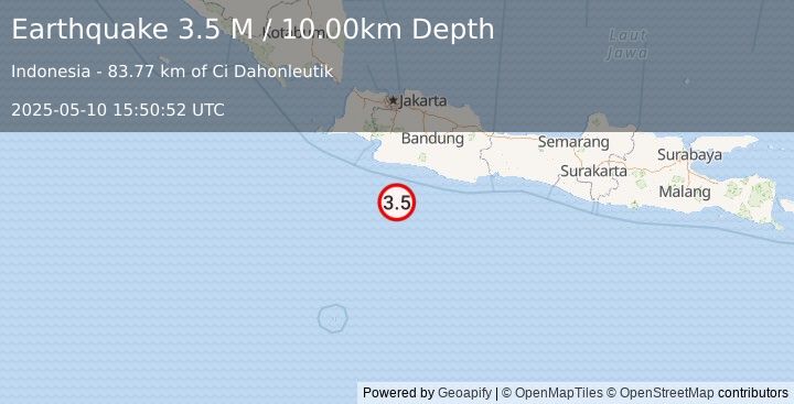 Earthquake South of Java, Indonesia (3.5 M) (2025-05-10 15:50:52 UTC)