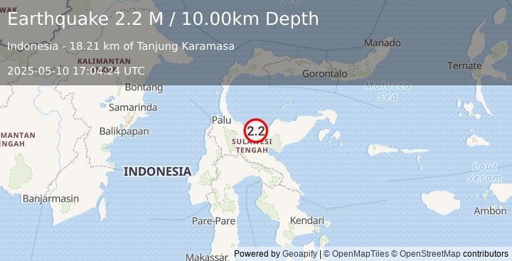 Earthquake Sulawesi, Indonesia (2.2 M) (2025-05-10 17:04:24 UTC)