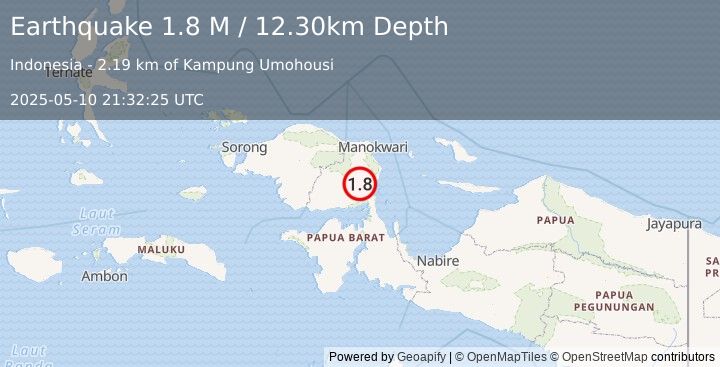 Earthquake West Papua Region, Indonesia (1.8 M) (2025-05-10 21:32:25 UTC)