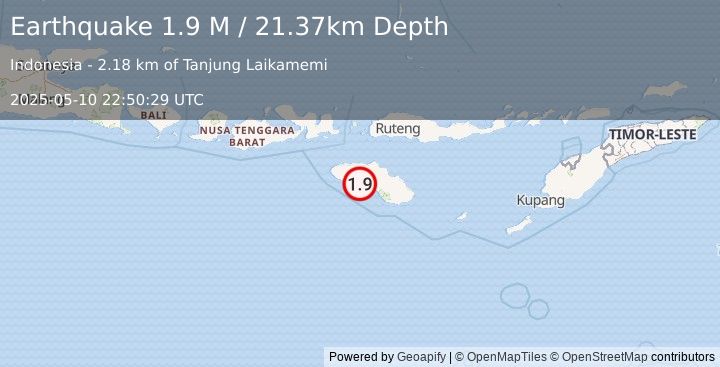 Earthquake Sumba Region, Indonesia (1.9 M) (2025-05-10 22:50:29 UTC)