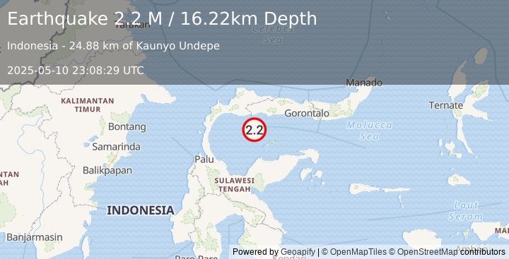 Earthquake Minahassa Peninsula, Sulawesi (2.2 M) (2025-05-10 23:08:29 UTC)