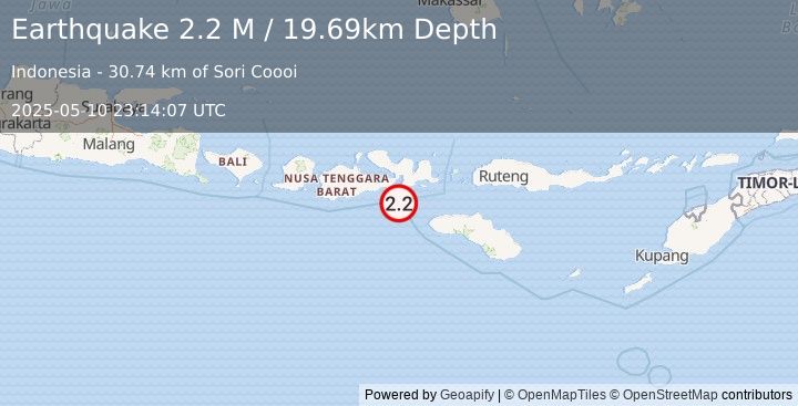 Earthquake Sumbawa Region, Indonesia (2.2 M) (2025-05-10 23:14:07 UTC)