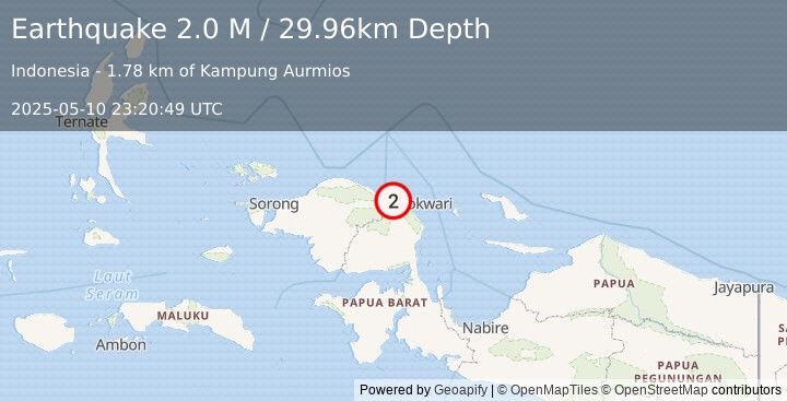 Earthquake West Papua Region, Indonesia (2.0 M) (2025-05-10 23:20:49 UTC)