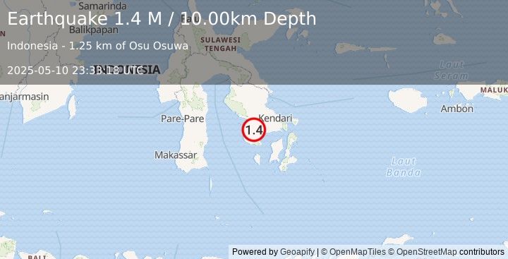Earthquake Sulawesi, Indonesia (1.4 M) (2025-05-10 23:33:18 UTC)