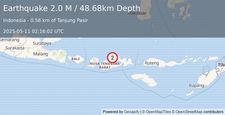 Earthquake Sumbawa Region, Indonesia (2.0 M) (2025-05-11 02:16:02 UTC)
