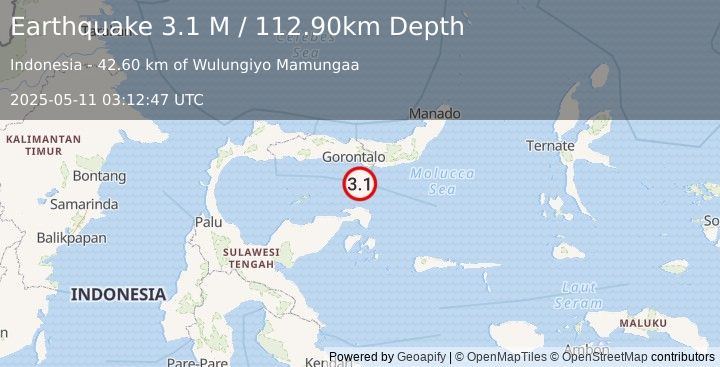 Earthquake Minahassa Peninsula, Sulawesi (3.1 M) (2025-05-11 03:12:47 UTC)