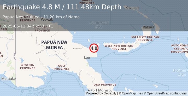 Earthquake Papua New Guinea Region (4.8 M) (2025-05-11 04:52:33 UTC)