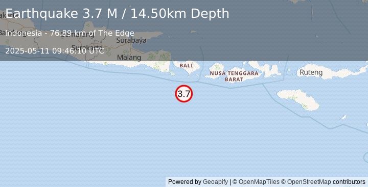 Earthquake South of Bali, Indonesia (3.7 M) (2025-05-11 09:46:10 UTC)