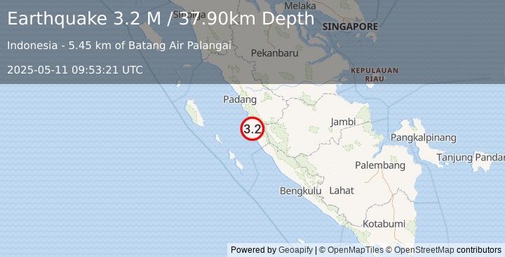 Earthquake Southern Sumatra, Indonesia (3.2 M) (2025-05-11 09:53:21 UTC)