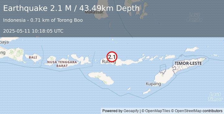 Earthquake Flores Region, Indonesia (2.1 M) (2025-05-11 10:18:05 UTC)