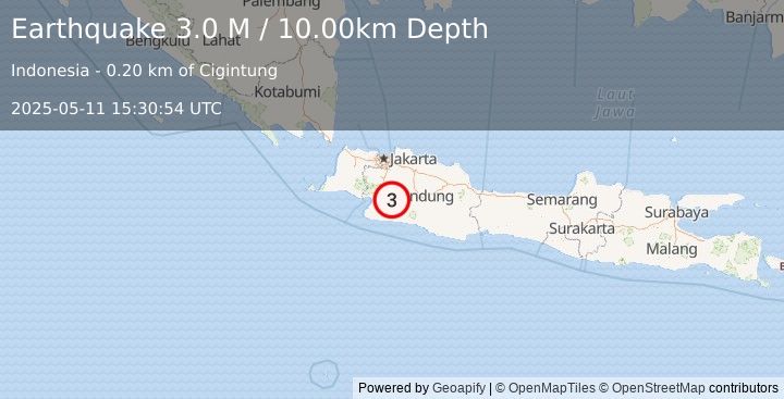 Earthquake Java, Indonesia (3.0 M) (2025-05-11 15:30:54 UTC)