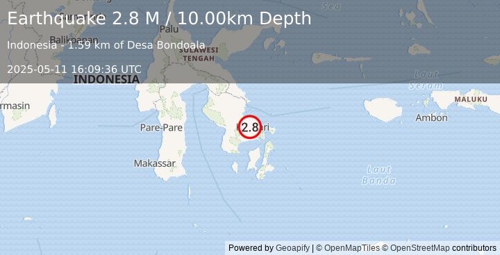 Earthquake Sulawesi, Indonesia (2.8 M) (2025-05-11 16:09:36 UTC)
