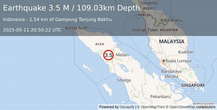 Earthquake Northern Sumatra, Indonesia (3.5 M) (2025-05-11 20:50:22 UTC)